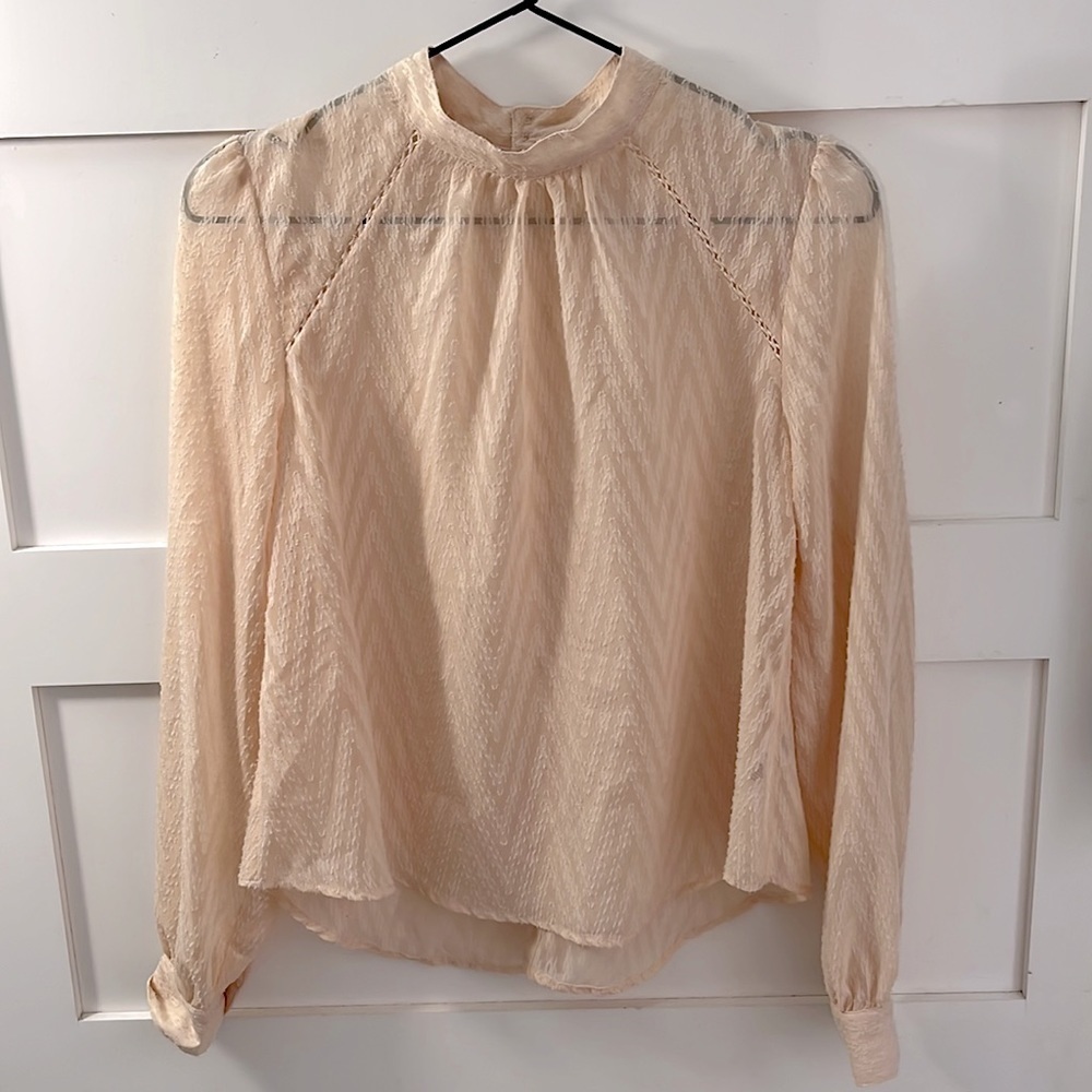 FREE PEOPLE | GUC Light Pink High Collared Sheer Blouse Sz XS